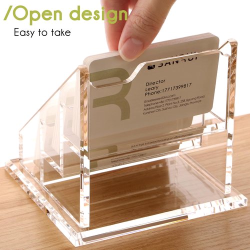 YUXUN Business Card Holder for Desk Clear Acrylic Business Cards Display Stand -3 Slot 3 Tier 1 Pack(3 slot-H)
