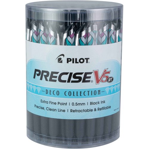 Pilot Precise V5 RT Refillable & Retractable Rollerball Pens, Extra Fine Point Pens 0.5 mm, Black, Tub of 48 - Ideal for School, Journaling & Office Writing