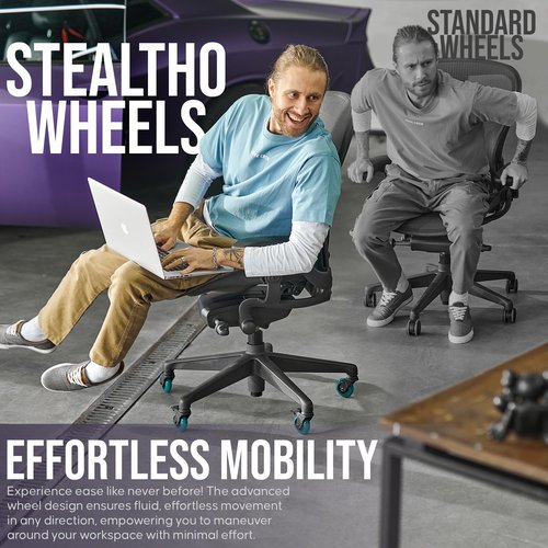 STEALTHO Chair Casters 5-Pack with 2 Locking Wheels | Heavy-Duty Office Rollers | Silent | Polyurethane Floor Safe | Standard Fit 7/16" x 7/8" | 600lb Load Capacity | Navy Blue