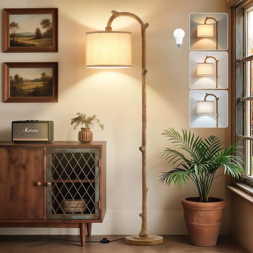 EJIAXIN Floor Lamp for Bedroom - 69" Rustic Farmhouse Tall Lamp with 3 Color Temperatures- Country Resin Vintage Reading Light Standing Lamps for Living Room Office Classroom Home Decor, Bulbs, Brown