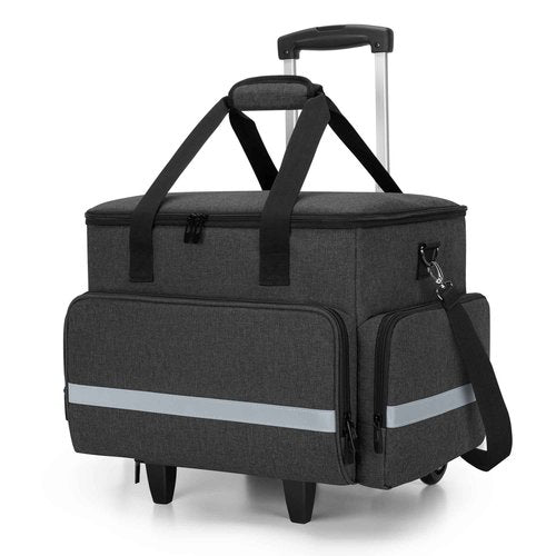 CURMIO Rolling Teacher Tote Bag with Wheels, Teaching Work Bag with Padded Sleeve for up to 14” Laptop for Teaching, Office, Black(Bag Only)