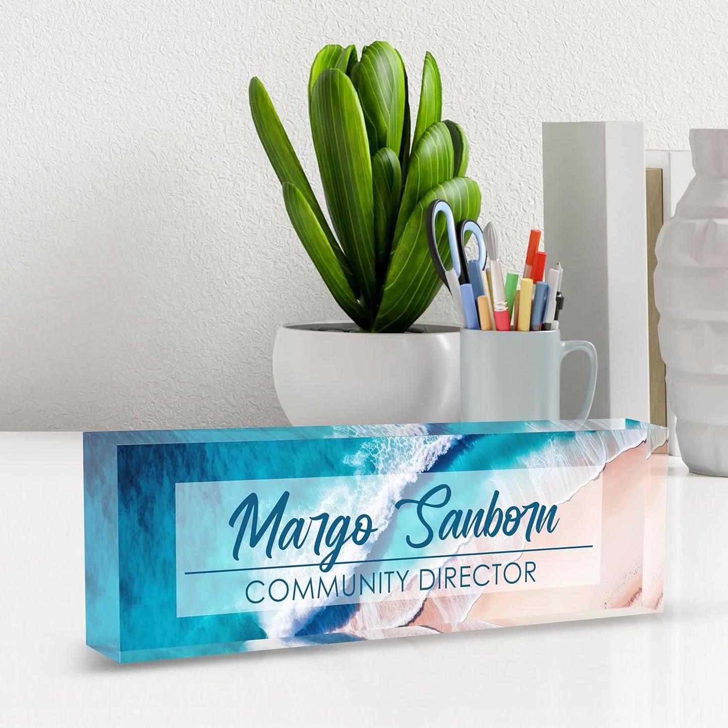 Skiennix Custom Name Plate - Personalized Office Decor for Men & Women | Ideal Employee Appreciation Gift (Beach Walk)