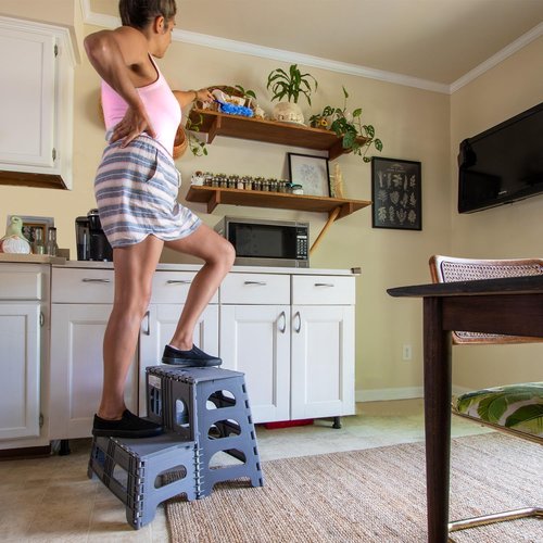 Bee Neat Folding 2-Step Stool - Collapsible Non-Slip Ladder for Kitchen & Bathroom - Supports 200lbs - Gray