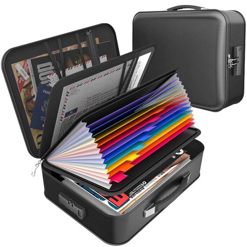 onvvippiv Hard Case Fireproof Document Box, Important File Organizer with Lock Waterproof Zipper, Portable Home Office Travel Storage Accordion Folder for Letter A4 Laptop Files