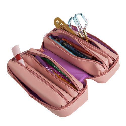 Erin Condren Mauve Vegan Leather 5-in-1 Zipper Pouch - Multi-Compartment Storage, Use as One Big Pouch or 5 Separate Pouches