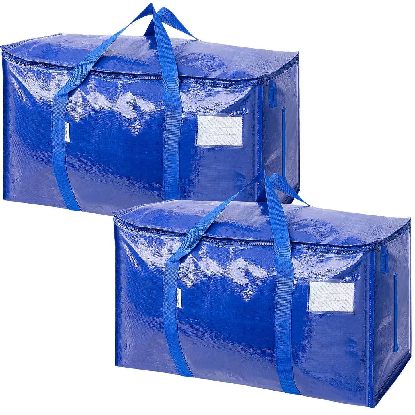 TICONN 2 Pack Extra Large Moving Bags Heavy Duty with Zippers & Carrying Handles, Durable Storage Bags Moving Boxes for Closet Organizers and Storage (2 Pack, Blue)