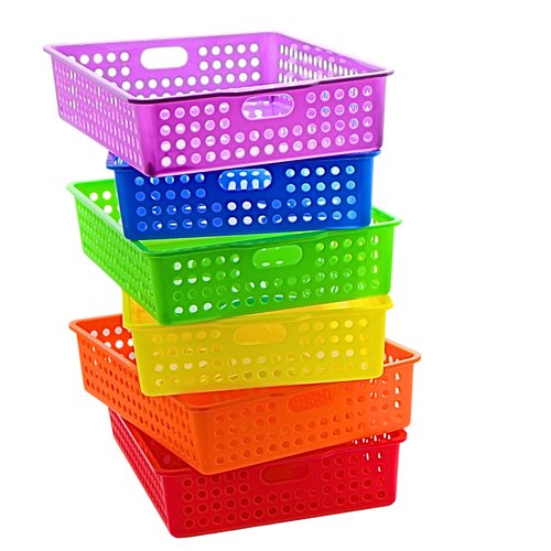 4E's Novelty 6 Pcs Colorful Plastic Classroom Storage Bins 13.75" X 10.25" for Organizing A4 Papers Trays, Turn In Containers Kids School Teachers Classroom Organization & Storage Supplies