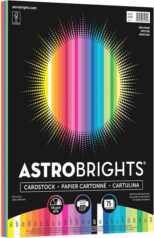 Astrobrights Colored Cardstock - 25-Color Spectrum Assortment | 8.5” x 11”, 65 lb / 176 gsm, 75 Sheets