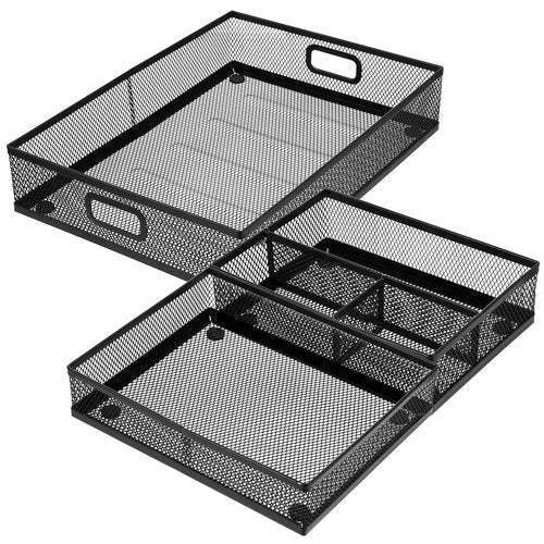 mekueeex Desk Drawer Organizer, Office Drawer Divider Organizer Tray 3 Pack, Metal Mesh Desktop Organization and Accessories for Stationery Makeup Kitchen Toolroom Office