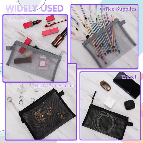 CACASO 15-Piece Nylon Mesh Zipper Pouch Set - Black Makeup Bags, Cosmetic Pouches, Travel Bags (9.5 x 7.5 Inch)
