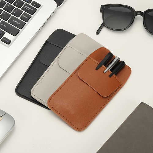 PATIKIL 6 Pack Leather Pocket Protector, MultiPurpose Pen Pocket Protector Pen Holder Organizer Pouch Pencil Sleeve for Heavy Duty Shirts Lab Coats Pointers Notes Card Office, Beige