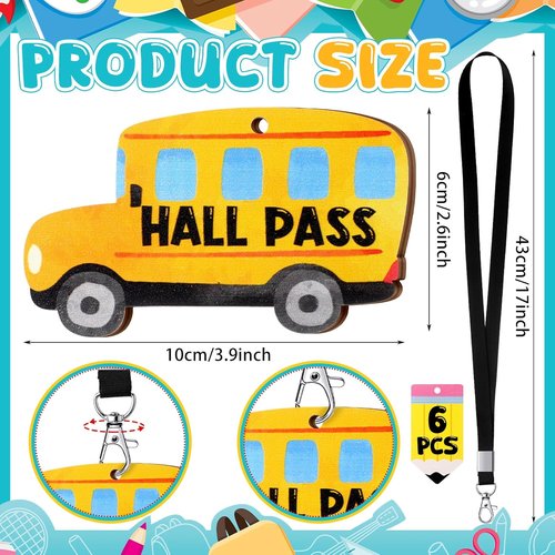 Sabary Hall Pass Lanyards - 12 Unbreakable Wooden Passes for Classrooms, Restrooms & Offices