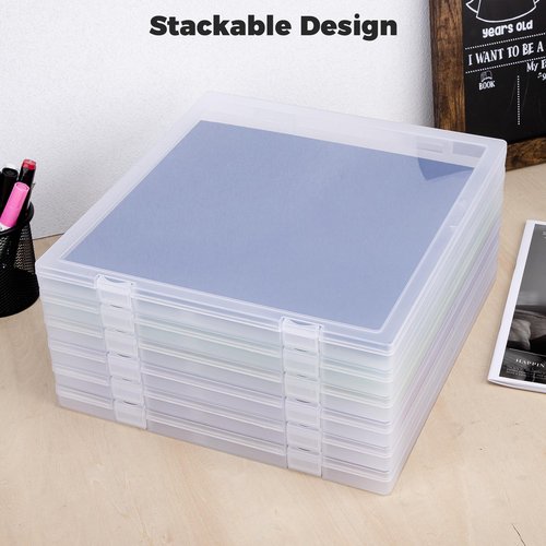 Scrapbook Paper Storage, 6 Pack Stackable Plastic File Storage Box Set, 12"x12"x1.1" Craft Organizer Storage, U-Shaped Locking Mechanism, Ideal for Office, Home, and School Document Organizer