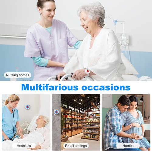 Caregiver Pager Life Alert Systems for Seniors No Monthly Fee Wi-Fi APP Control Elderly Alarm Call Button Panic Alarm for 1 Call Button 1 Watch Button 1 Receiver(Only Supports 2.4GHz Wi-Fi)