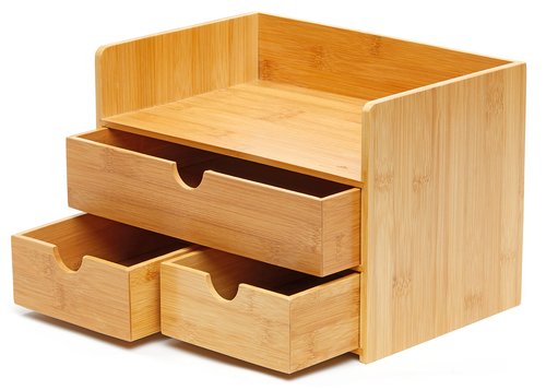 RoyalHouse Premium Natural Bamboo Desktop Organizer, Attractive Design 3 Tier, Table Top Storage for Documents & Office Supplies, Accessories And More, No Assembly Required (3 Drawer with Shelf)