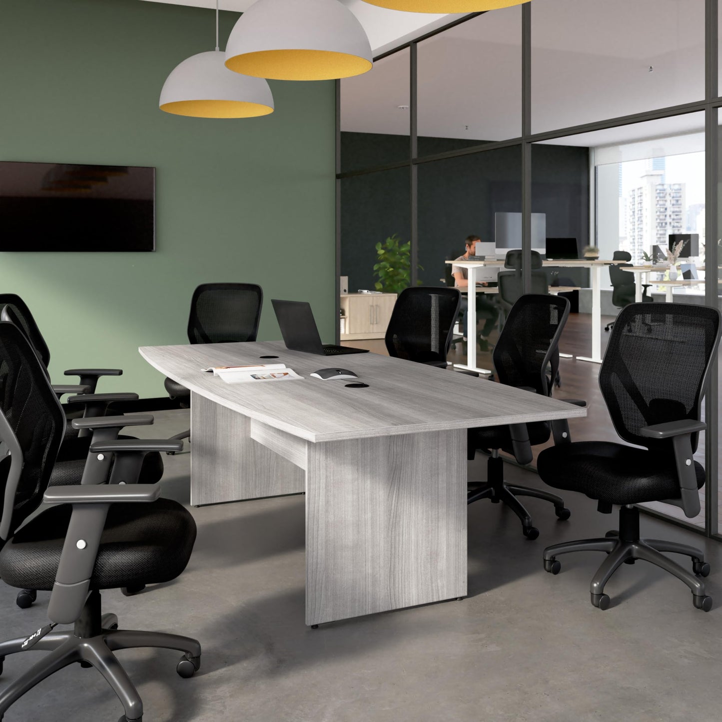 Bush Business Furniture 96-inch Office Conference Table with Wood Base, Boardroom Meeting Space for 8 Users, Platinum Gray