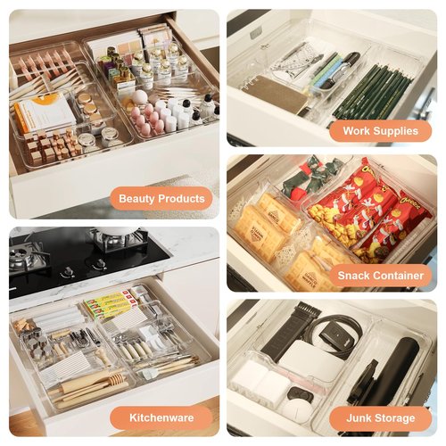 LOFTIFY Expandable Drawer Organizer-Adjustable Shallow Tray, 11" to 19" Width,1.97" Height, Clear Plastic Storage for Bedroom, Living Room, Kitchen/Bathroom/Office/Cosmetic/Tools/Cutlery/Stationery