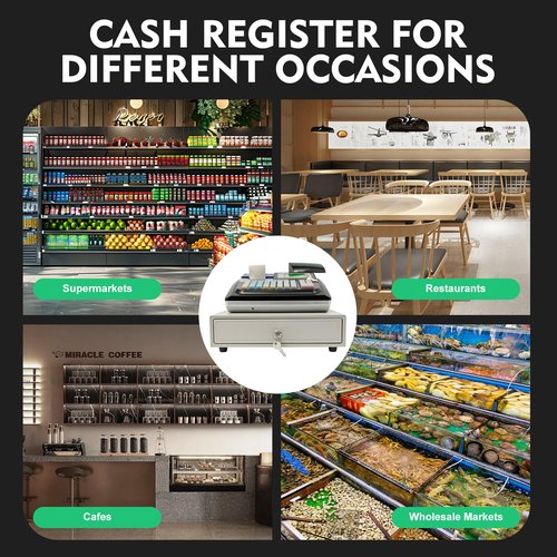 Stainless Steel 48-Key Electronic Cash Register, 48 Keys LED Display Commercial Cash Register, High Capacity Portable Cash Management System for Restaurants, Supermarkets, Small Businesses