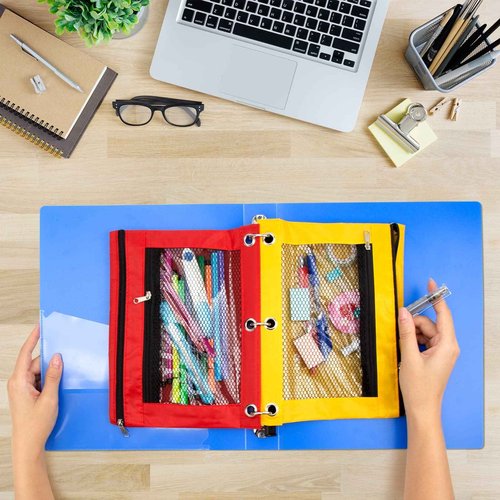 IKAYAS 100 Pack Pencil Pouch for 3 Ring Binder bulk Binder Pencil Pouch with Zipper, Pencil Pouches Pencil Bags for Classroom bulk Pencil Box Pencil Case for Storing School Students Teacher Supplies