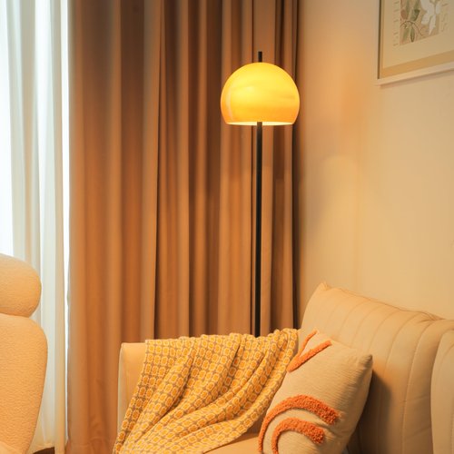 Ainedi Mid Century Floor Lamp, Mushroom Retro Floor Lamp with Orange Bell Glass Shade and Black Marble Base, Modern Standing Tall Lamp for Living Room, Bedroom, Home Office Deco
