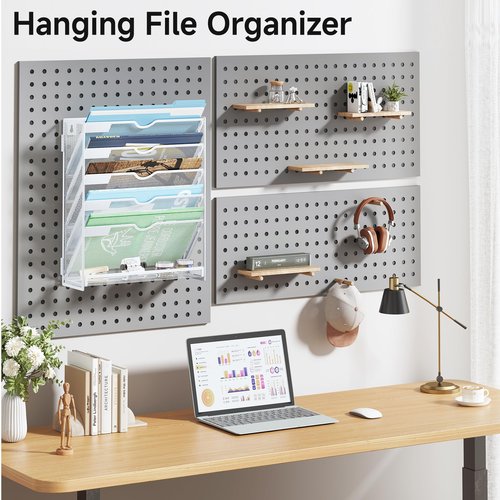 Lavatino 6-Tier Hanging File Organizer, Wall Mount File Holder for Mails Folders Papers Magazine Organization, Vertical Document Organizer for Office Home - (White)