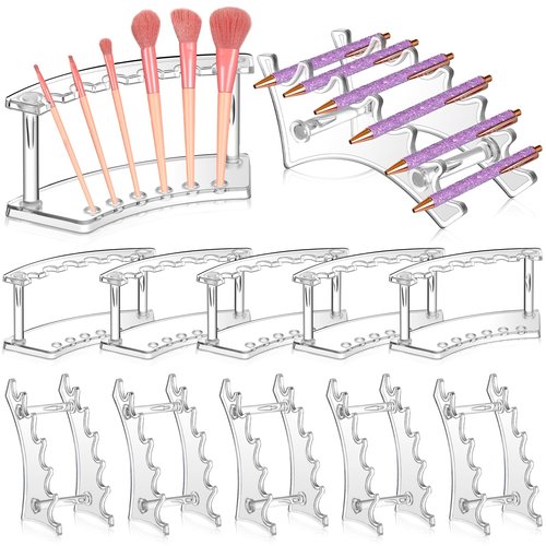 Lincia 10 Pack Pen Display Stand, 6 Slots Plastic Pen Holder, Display Eyebrow Makeup Brush Rack Organizer for School Office Supplies, 2 Style(Clear)
