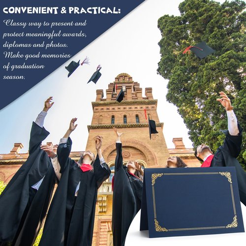 Fainne 120 Packs Certificate Holders Bulk, Diploma Covers Gold Foil Border, Document Covers for Letter Size 8.5x11 Award Certificates, Cardstock, Document Papers, Paper Card Stock(Navy Blue)