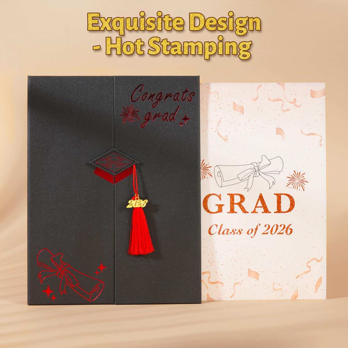 AYGXU Graduation Guest Book 2026-guest Book for Graduation Party,Black red Gold Autograph Book with Tassel Class of 2026 Graduate Party Decorations,Graduation Signature Guest Book