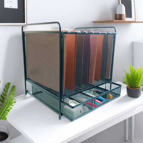 Mknana Mesh Desktop Hanging File Organizer with Drawer,Office Supplies and Home Filing Organizer,Letter Size,Black