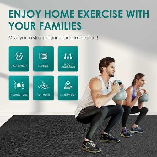 Large Exercise Mat - Extra Durable High-Density Workout Mats for Home Gym | Non-Slip, Shoe-Friendly, 8' x 6'