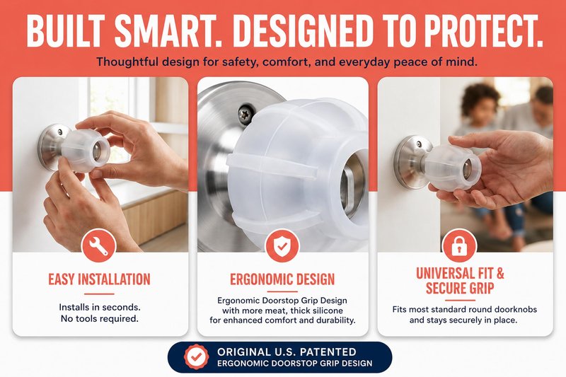 Enjoy Cover |Door Handle Grip Doorstop Knob Stopper Cover, Single Pack, Silicone Door Knob Grips Universal Size Protects Walls from Dents and Damage (Foggy Clear)