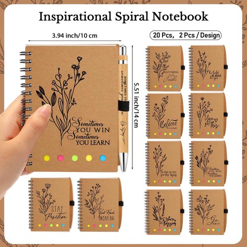 Watersay 20 Set Employee Appreciation Gifts Bulk for Coworkers Christmas Inspirational Notebooks with Thank You Pens Staff Appreciation Gifts for Women Men