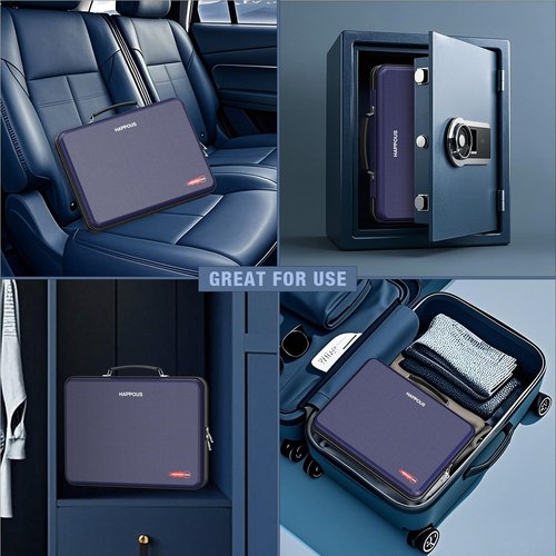 Fireproof File Organizer - Expanding 13-Pocket Folder | Portable Hard-Shell Document Storage - Blue