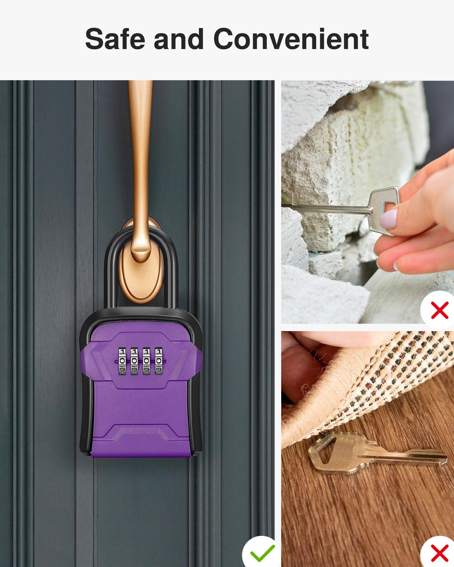 Puroma Lock Box, Key Lock Box Wall Mount & Portable Combination Lockbox with Resettable Code, Security Lockbox for Outside House Keys, Apartment Realtors Spare Keys Storage (1 Pack, Purple)