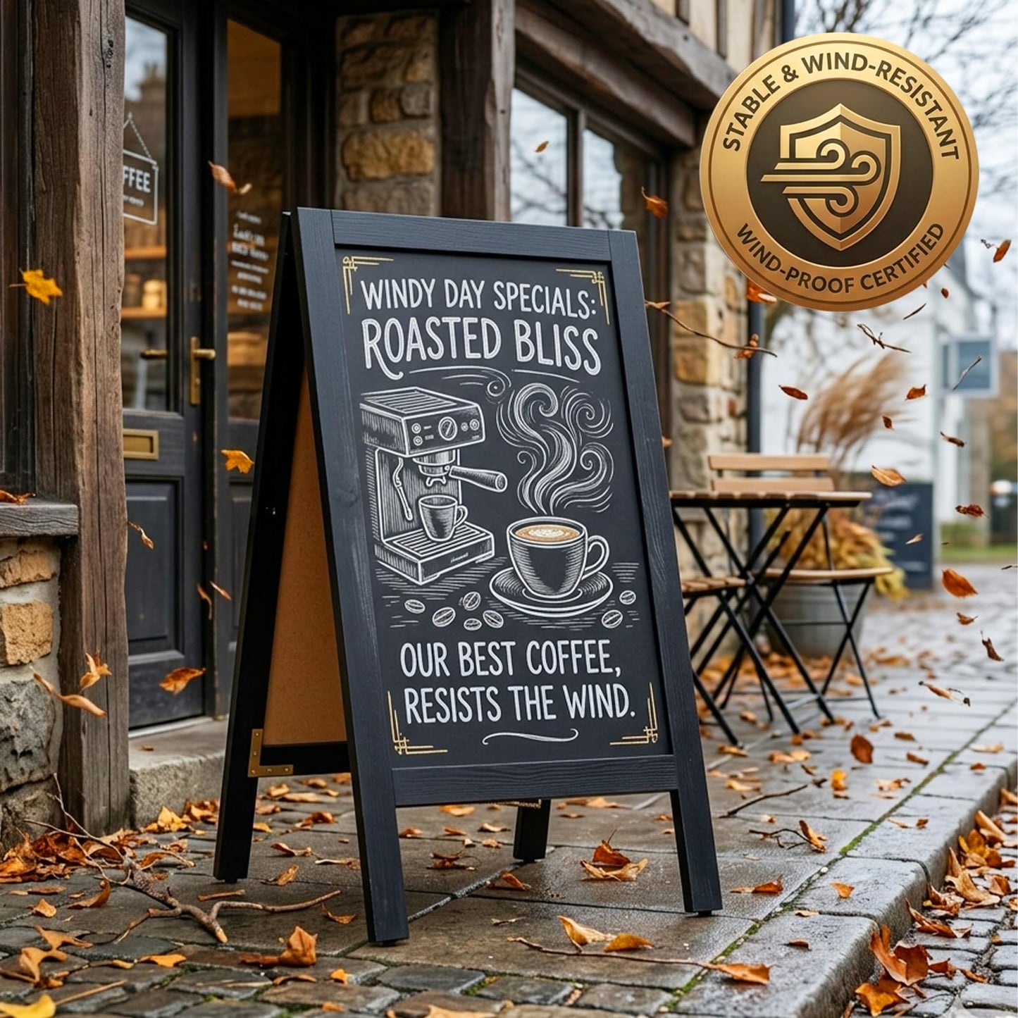 4 THOUGHT A-Frame Double-Sided Magnetic Chalkboard 40"x20", Solid Pine Wood Freestanding Sandwich Board for Restaurants, Cafes, Weddings (Black)