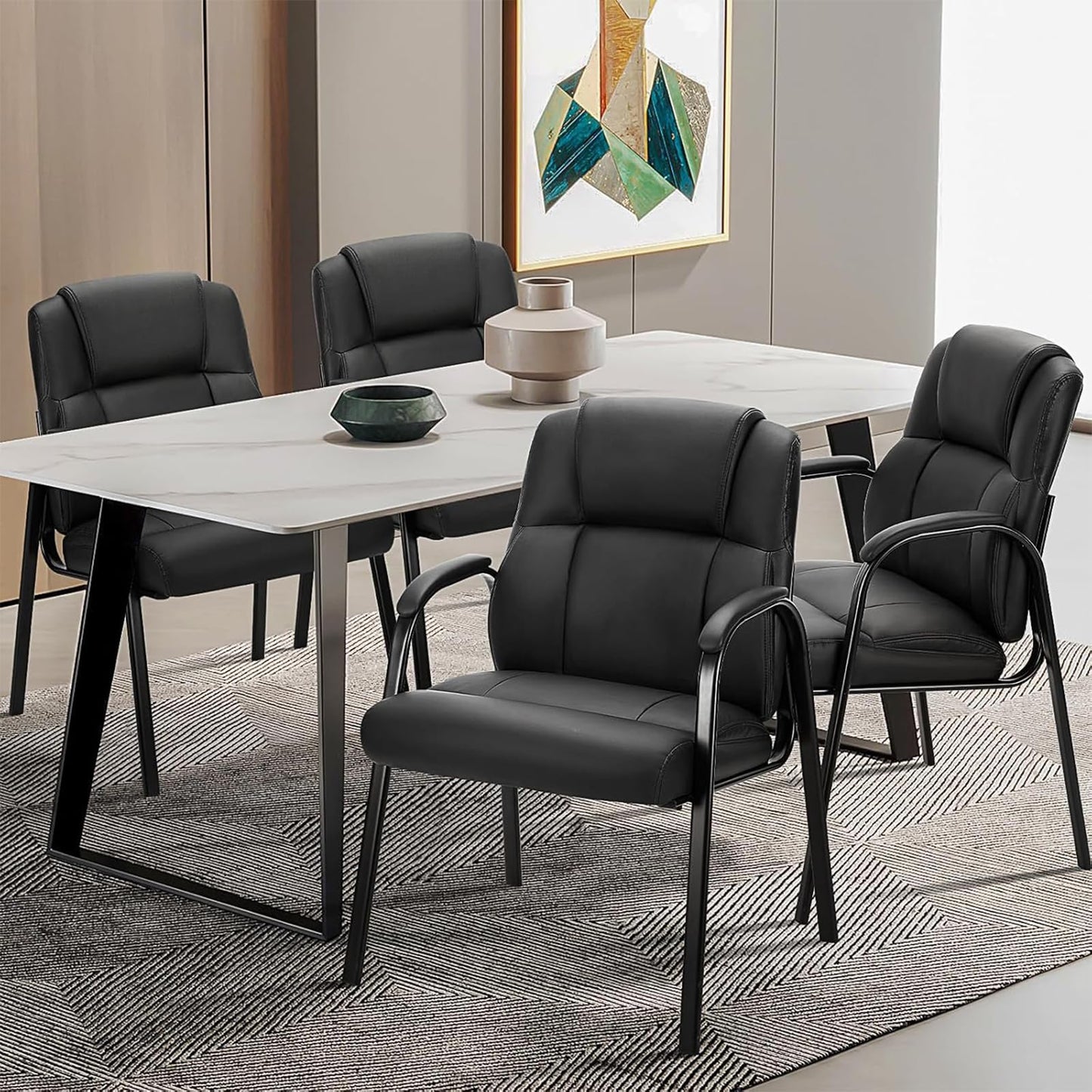 Sweetcrispy Waiting Room Chairs Set of 4, PU Leather Big and Tall No Wheels Executive Office Chair with Padded Arms for Reception Conference Room Lobby