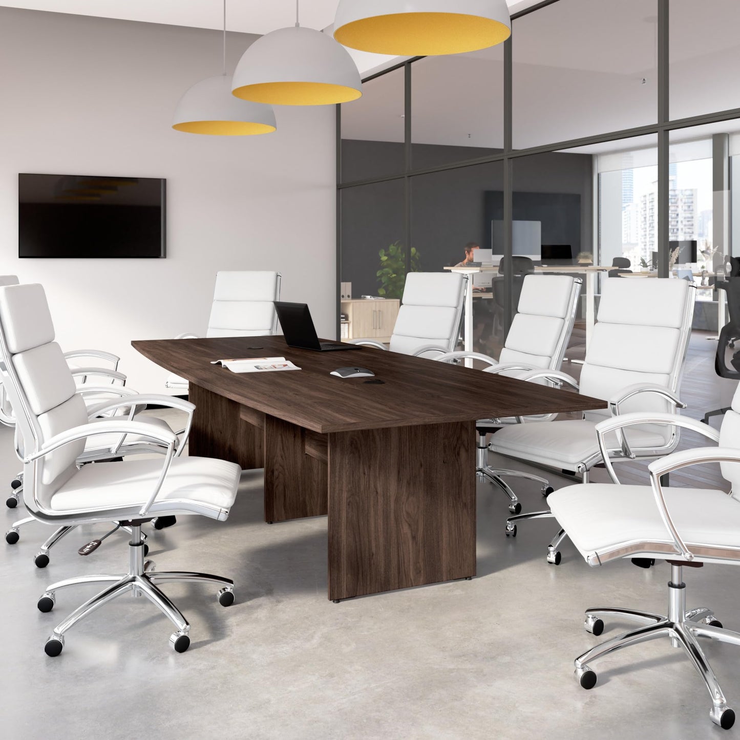 Bush Business Furniture 96-inch Office Conference Table with Wood Base, Boardroom Meeting Space for 8 Users, Modern Hickory