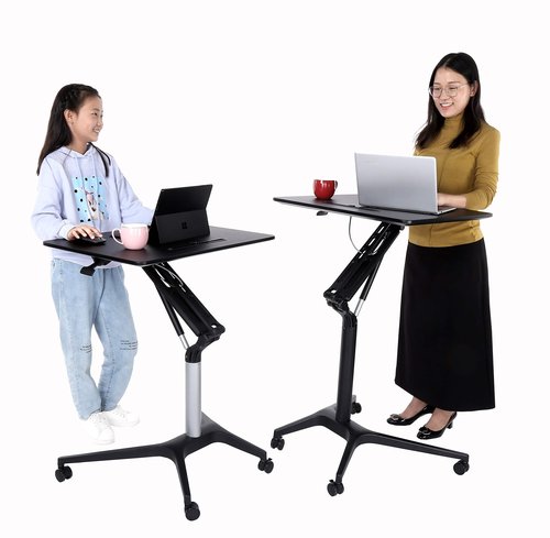 ApexDesk Mobile Pneumatic Laptop Rolling Desk 28” Wide Desktop 33.5” to 45.5” Height Adjustable Sit-to-Stand Ergonomic Design with Tablet Slot & Lockable Wheels for Office & Classroom
