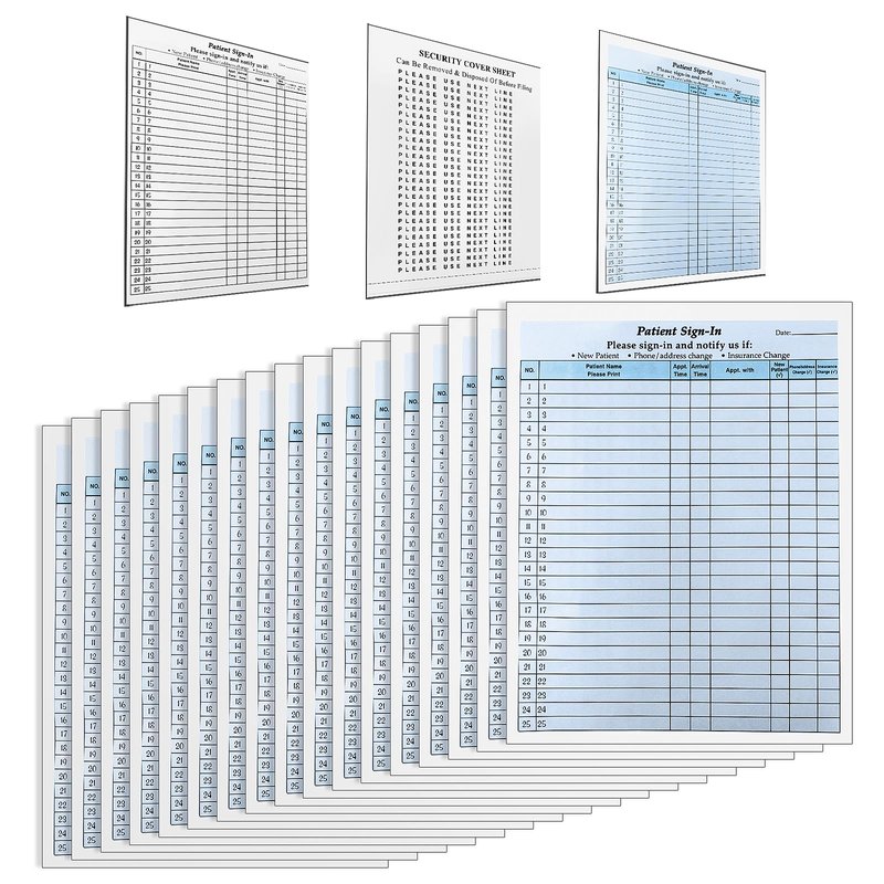 250 Pack Confidential Sign in Sheets 3 Part Patient Sign in Label Forms with Peel-Off Labels, HIPAA Compliant Carbonless 8.5 x 11 Inches Sheets for Doctor, Medical, Dental Office Use