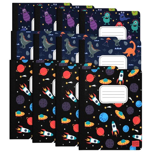ScribbleMate Cute Composition Notebook Wide Ruled, Composition Notebpooks for Kids, Wide Ruled Composition Notebook for Boys and Girls. 100 Sheets 200 Pasges. 9.75” x 7.5” (12 Pack)