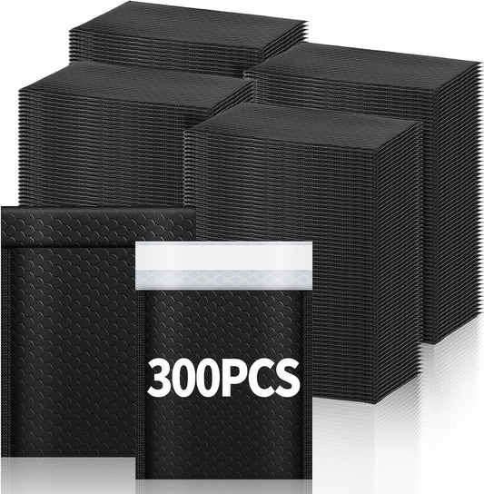Tenceur Bubble Mailers - 300 Pcs Padded Envelopes | Waterproof Shipping Bags 4x8 & 6x10 Inches (Black)