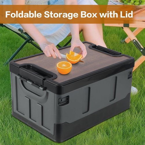 TOEEBR Collapsible Storage Bins with Lids, Portable Foldable Box with 2 Side Doors, Organizing Stackable Storage Cases Large Heavy Duty Utility Crates for Camp Fishing Car RV (Extra Extra Large-60L)