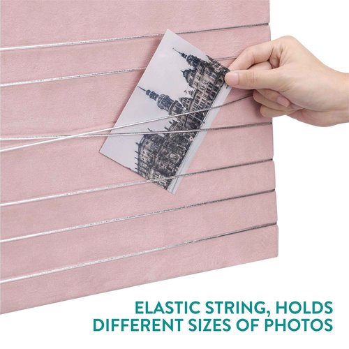Navaris Fabric Memo Bulletin Board - 20" x 28" Velvet Memory Board for Wall to Display Photo Collages, Pictures, Notes - Includes 6 Push Pins - Pink