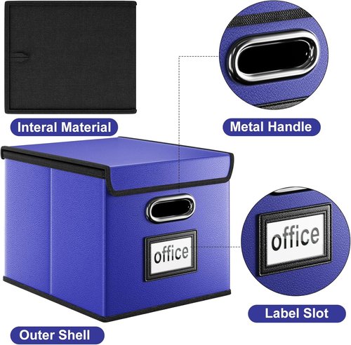 Huolewa Decorative Leather File Organizer - Set of 4 Stylish Storage Boxes with Lids for Home/Office