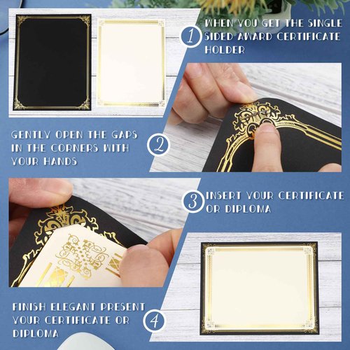 Kosiz 300 Pcs Linen Certificate Holders Kit 100 Gold Foil Certificate Paper 100 Single Sided Linen Diploma Holders 8.5'' x 11'' 100 Gold Foil Award Seals Sticker for Award Accomplishment(Black)