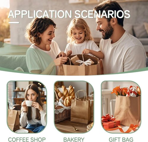 ECOEXTRA Brown Paper Gift Bags - 100 Pcs Medium Kraft Bags with Handles | 8x4.5x10.8 Inch for Parties & Retail