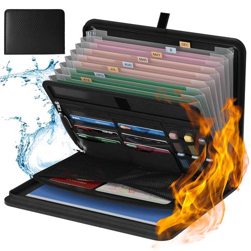 Fireproof Expanding File Folder Organizer,DEREGERU Water Resistant Accordion Folder 13 Pocket for Documents Portable File Organizer for Letter A4 Size File Document Protectors