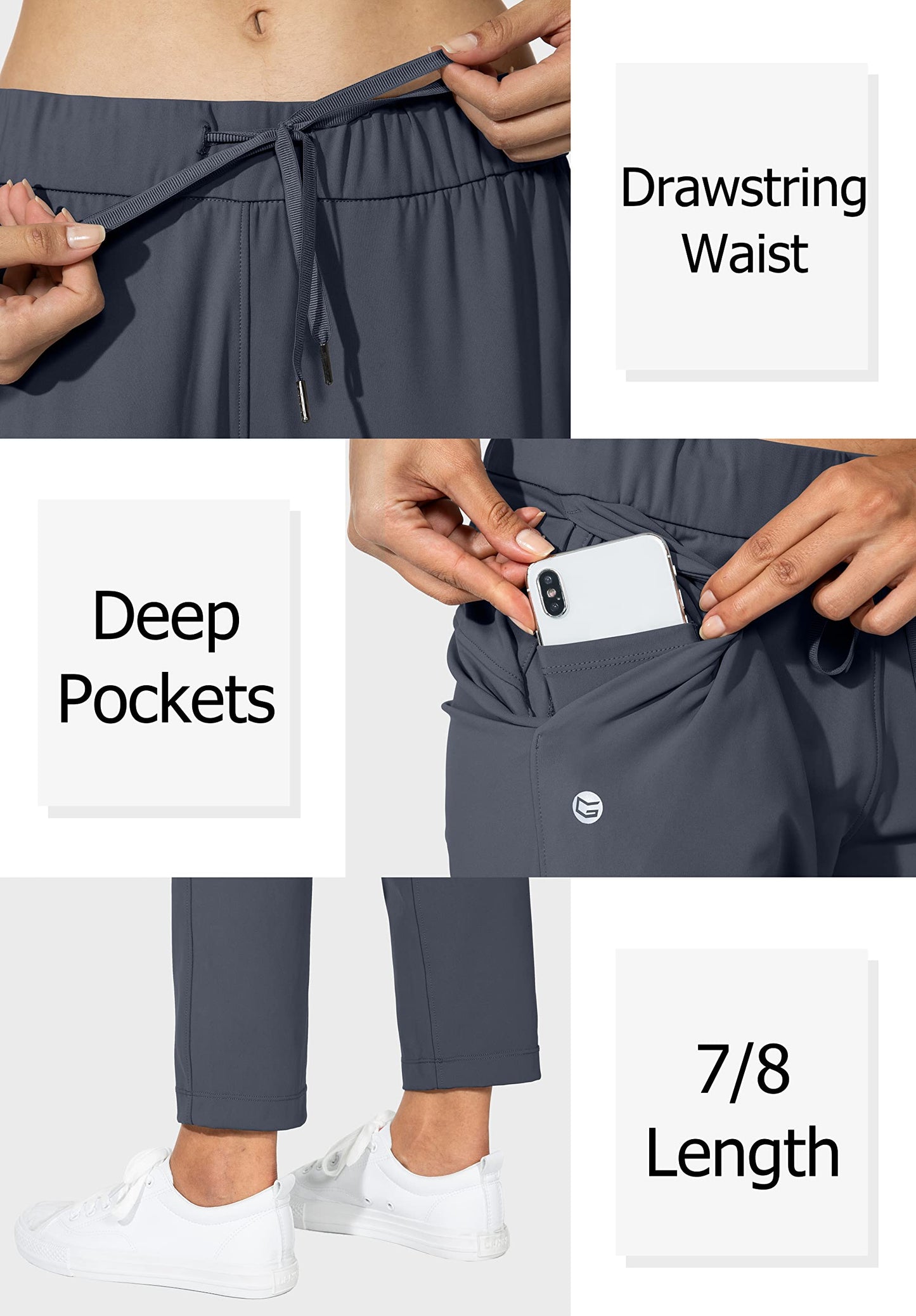 G Gradual Women's Pants with Deep Pockets 7/8 Stretch Sweatpants for Women Athletic, Golf, Lounge, Work (Dark Grey, X-Large)