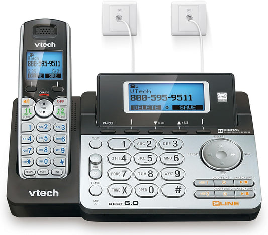 VTech 2-Line Cordless Phone - Home & Business Use with Answering System | Caller ID, Intercom, Hearing Aid Compatible (Black/Silver)