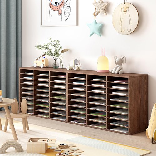 Senhoglb Wood Classroom Mailbox 27 Compartments Literature Organizer with Adjustable Shelves Paper Storage Cabinet Wooden Mail Sorter Organizer for Office Home School, Retro Brown
